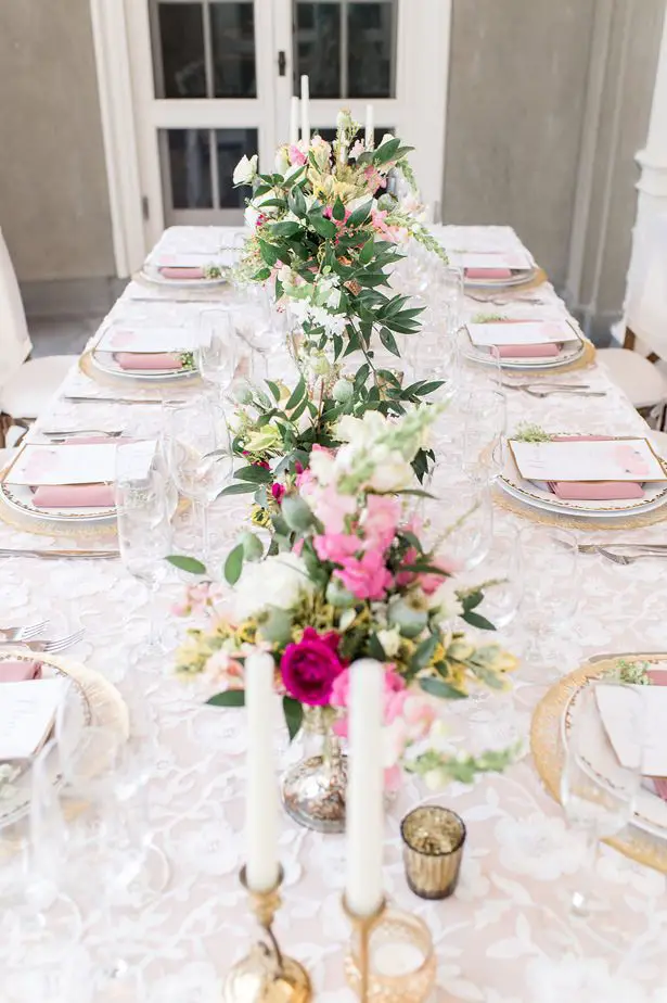 Elegant blush long wedding table - Lynne Reznick Photography
