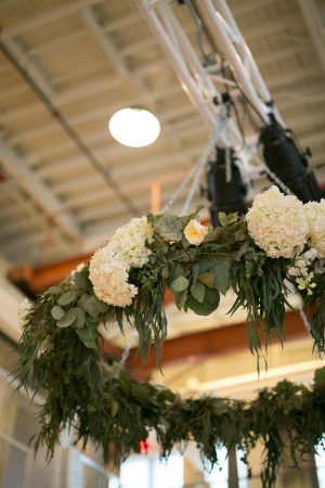 Greenery wedding chandelier installation decor - Alice Hq Photography