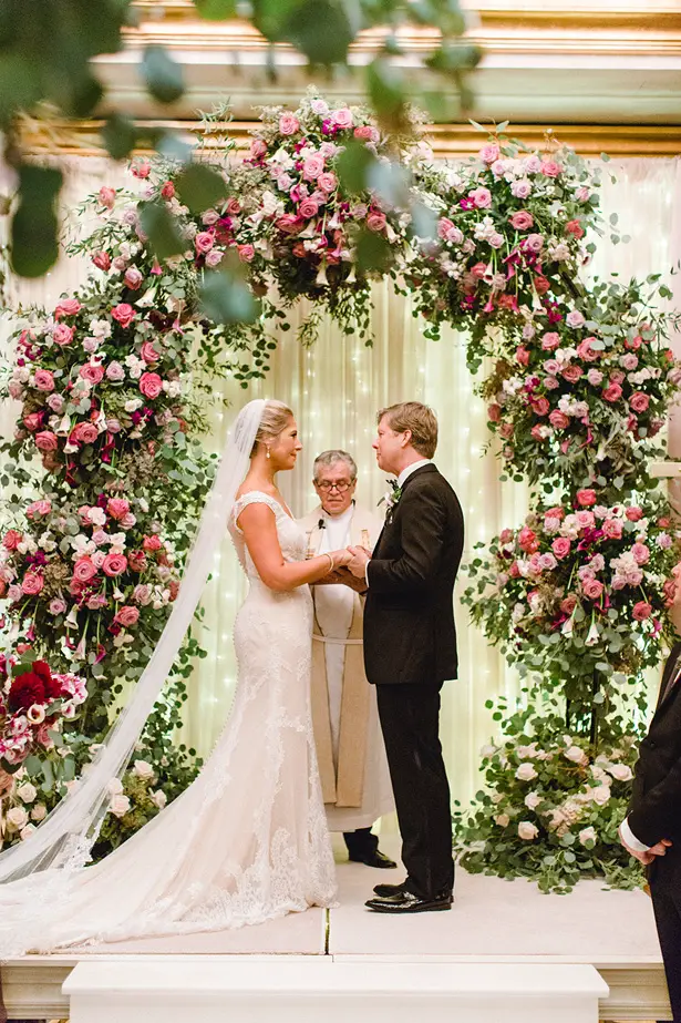 Luxury Wedding Ceremony Decor with greenery and flower Arch - Melissa Schollaert Photography