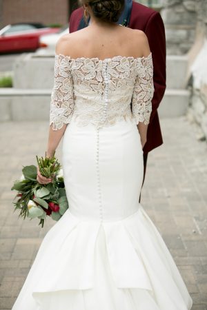 Mermaid strapless wedding dress with lace cover up - Alice Hq Photography
