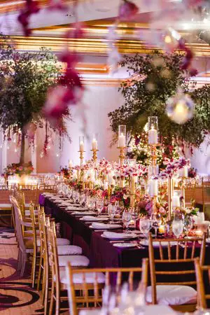 Purple and gold luxury wedding tablescape - Melissa Schollaert Photography