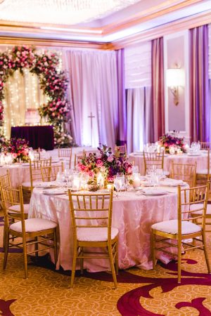 Purple and gold luxury wedding tablescape - Melissa Schollaert Photography