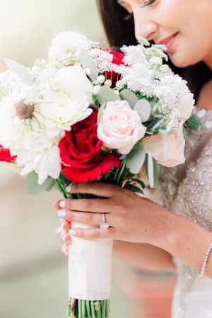 white and red wedding bouquet - XO and Fetti Photography