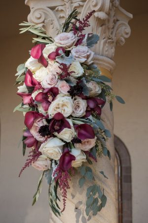Burgundy flowers for wedding ceremony decor- Cat Pennenga Photography