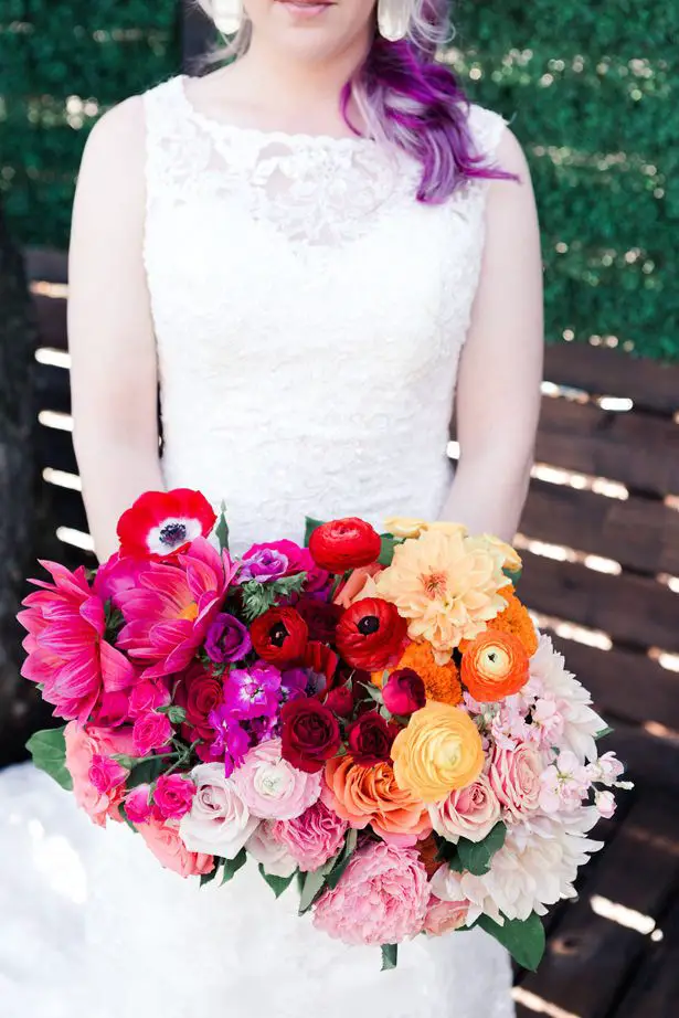 Colorful Rainbow Ombré Inspired Wedding Bouquet - Swish + Click Photography