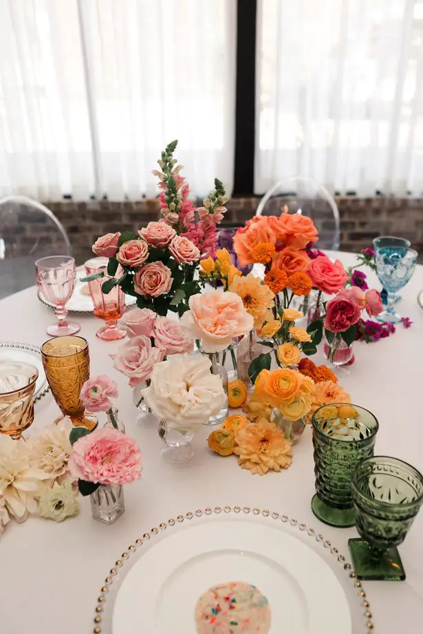 Colorful Rainbow Ombré Inspired Wedding Centerpiece- Swish + Click Photography