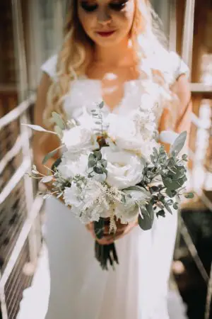 White and greenery wild wedding bouquet - Kendra Harper Photography