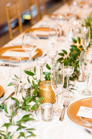 long wedding table gold decor - Bethanne Arthur Photography
