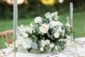 wedding table centerpiece with white roses - Sarah Sunstrom Photography