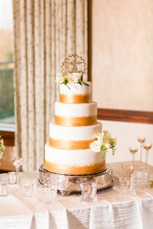 white and gold wedding cake - Bethanne Arthur Photography