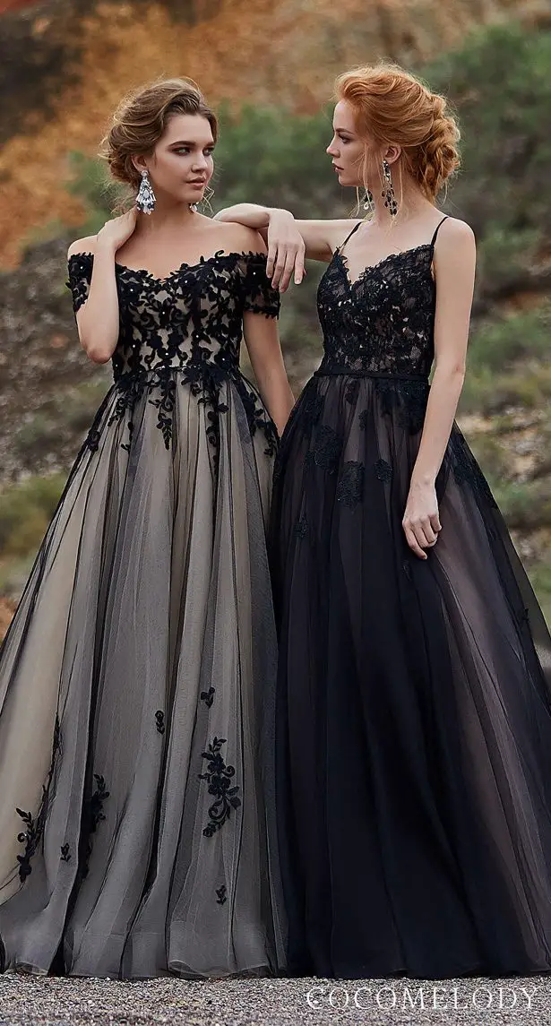 black grey wedding dress