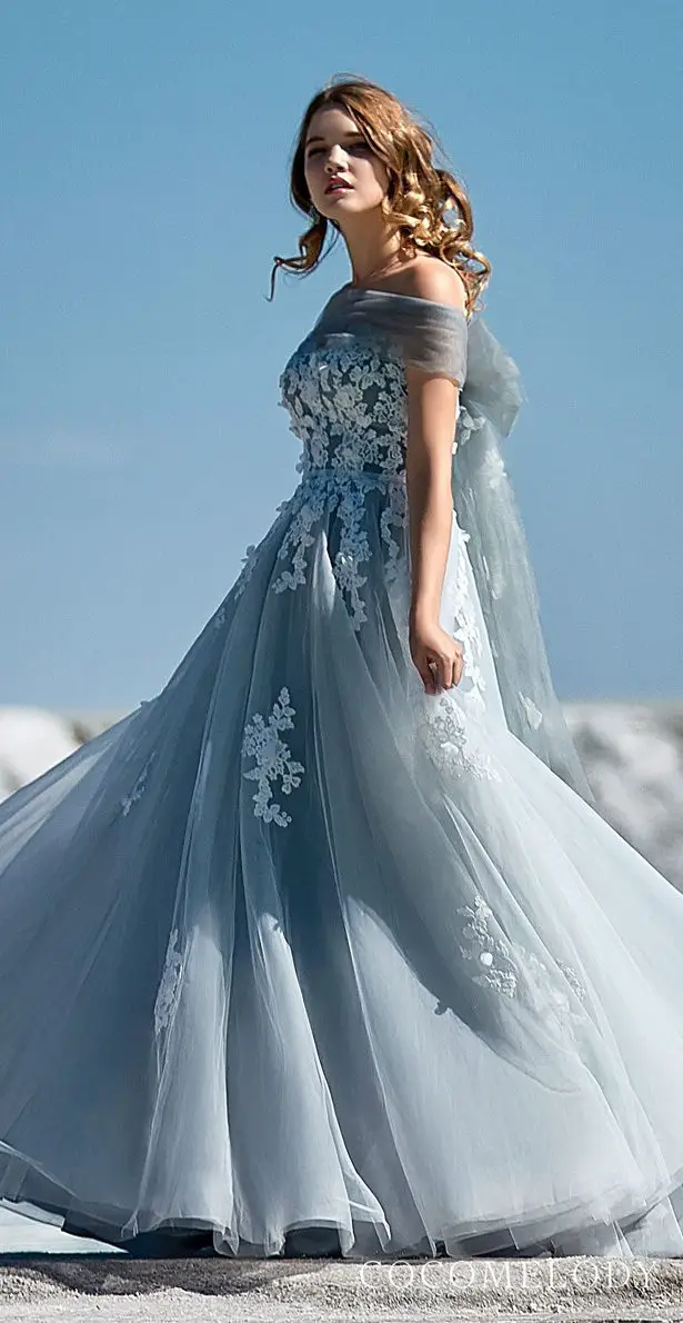 Blue colored wedding dress