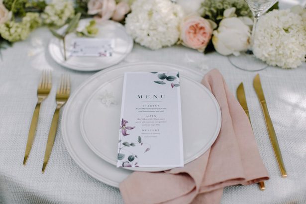 Wedding place setting with menu- Rebecca Goddar Photography