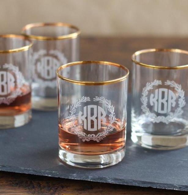 Groomsmen gifts - Personalized Gold Rimmed Double Old Fashioned Set