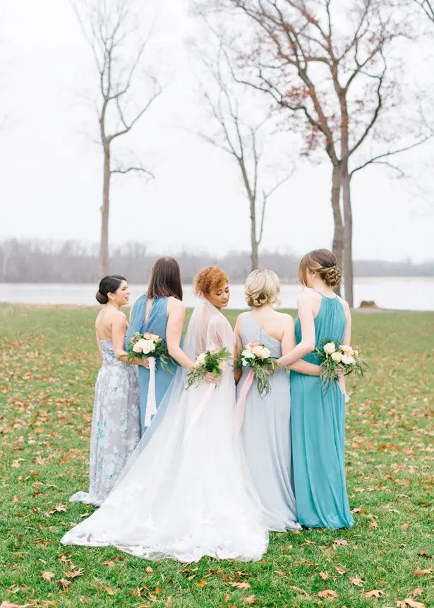 Long Blue Mismatched Bridesmaid Dresses by David's Bridal - Photography: The Mallorys