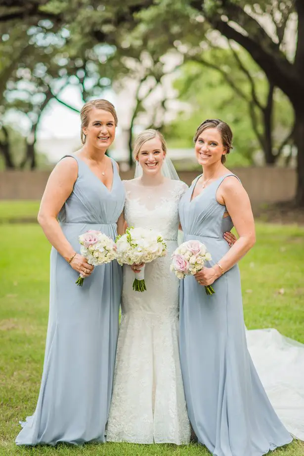 Long grey bridesmaid dresses - Classic Blush Wedding at The Houston Club - Nate Messarra Photography