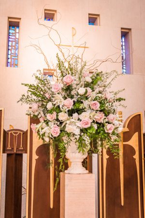 Pink Wedding ceremony flowers -Classic Blush Wedding at The Houston Club - Nate Messarra Photography