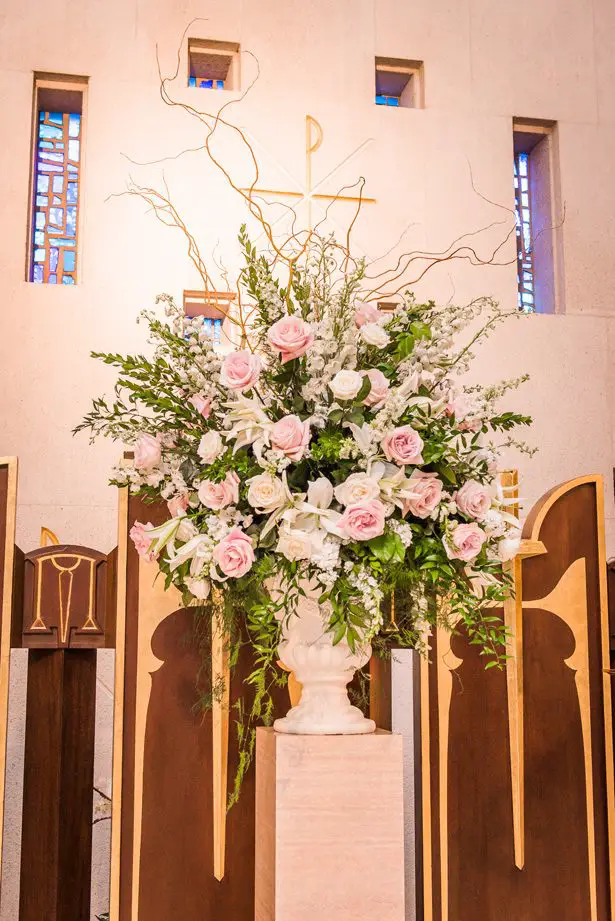 Pink Wedding ceremony flowers -Classic Blush Wedding at The Houston Club - Nate Messarra Photography