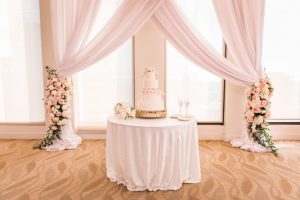 White and pink wedding cake table decor - Classic Blush Wedding at The Houston Club - Nate Messarra Photography