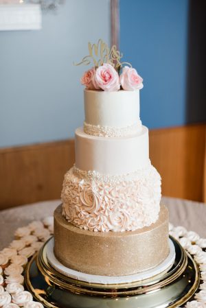 Wedding cake with pink roses - Amanda Collins Photography