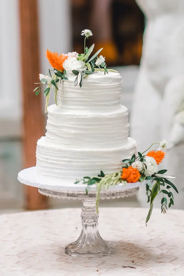 Classic Wedding Cake with orange accents - Krystal Healy Photography