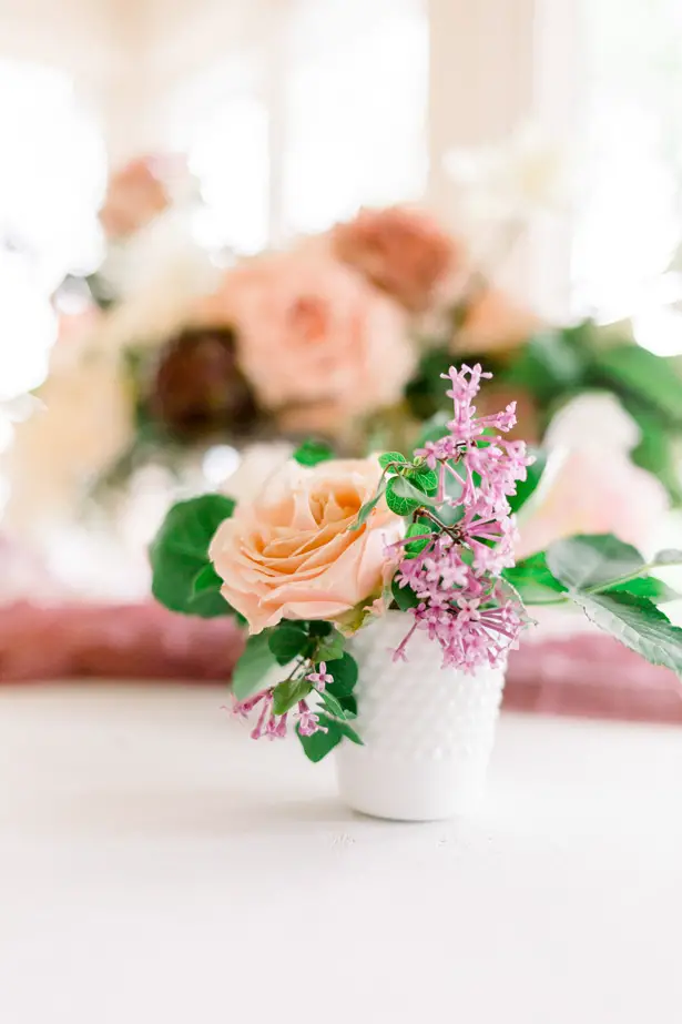 Low pink wedding centerpiece - Mallory McClure Photography