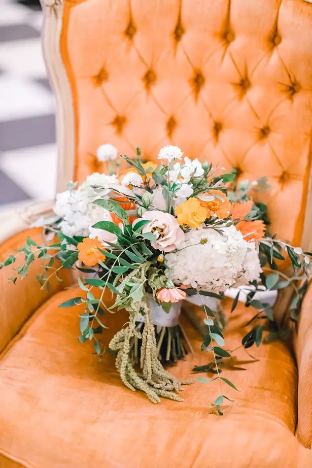 Orange Accented Wedding Bouquet - Krystal Healy Photography