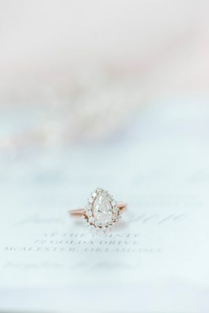 Rose gold pear engagement ring and wedding band - Bobbye Jean Photography