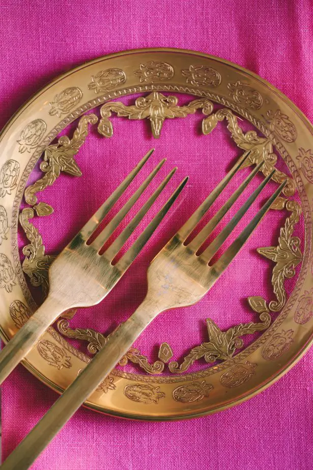 Luxury gold and pink place setting details with vintage antique silverware- George Pahountis Photographer