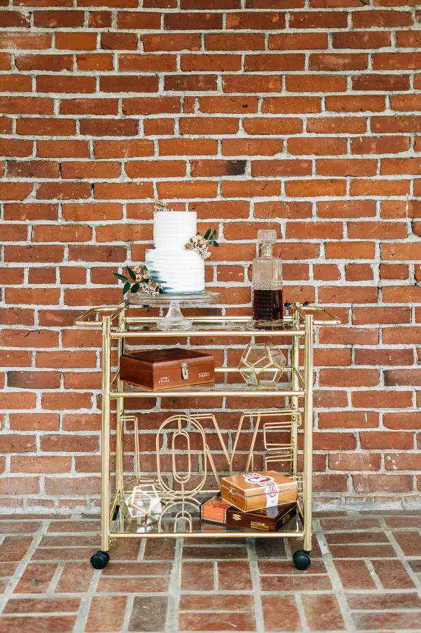 Wedding bar cart and cake table - Amanda Meg Photography