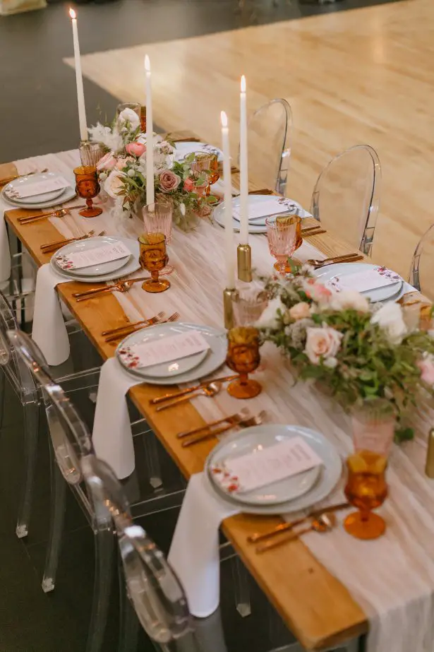 Fall Wedding tablescape with modrn chairs - Andrea Zajonc Photography
