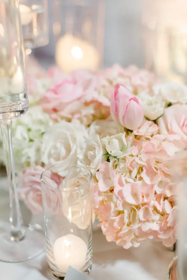 Low blush wedding centerpiece- Krystle Akin Photography