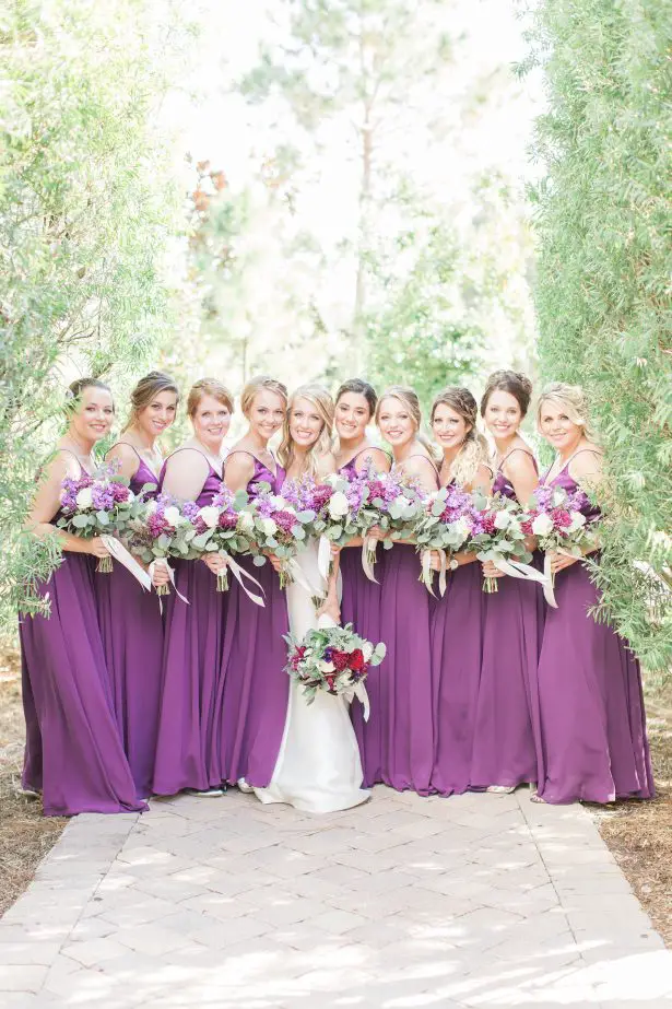 Long matching purple bridesmaid dresses - Photography: The Hendricks 