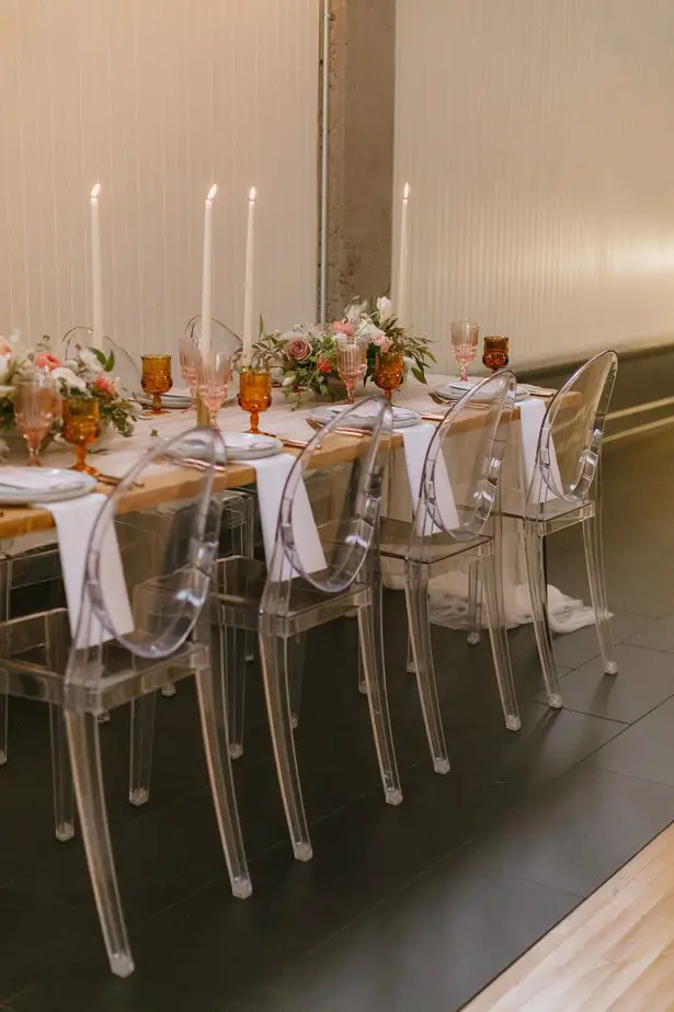 Fall Wedding tablescape with modrn chairs - Andrea Zajonc Photography