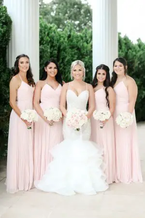 Long blush bridesmaid dresses - Photo: Krystle Akin