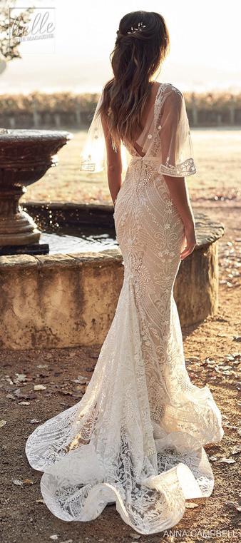 Light Champagne Lace and Tulle Boho Wedding Dress – daisystyledress