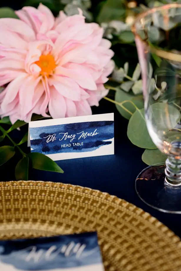 Blue watercolor wedding escort card - Jenny DeMarco Photography