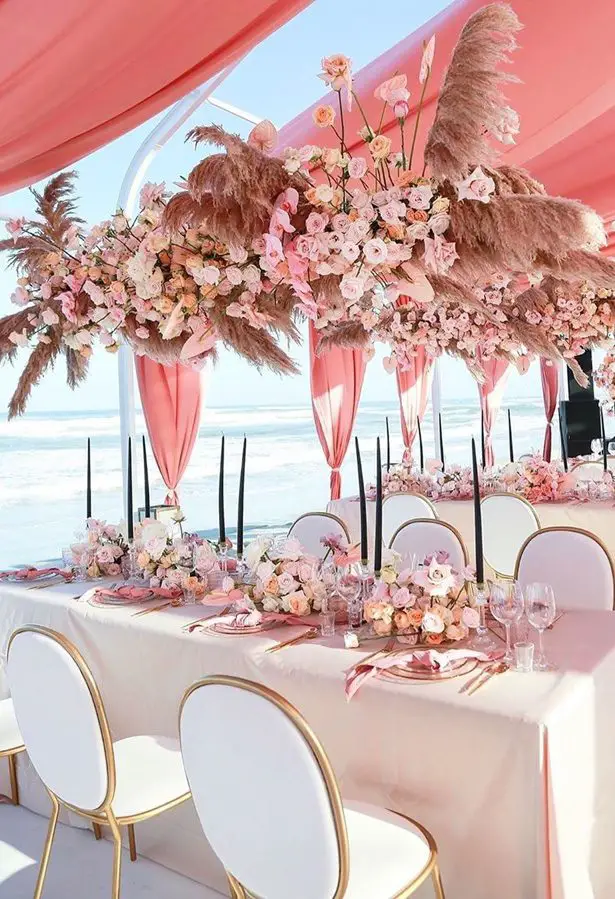 Pampas grass pink wedding tablescape - Photography NukiA Studio