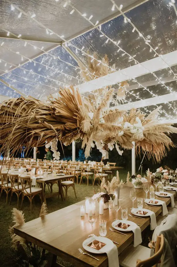 Pampas grass wedding reception decor - Photography: Shane Shepherd