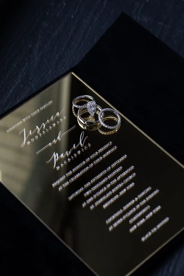 Mirror luxury wedding invitations and wedding rings - Rafal Ostrowski Photography