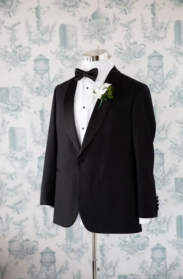 Black and white wedding tuxedo for groom - Rafal Ostrowski Photography