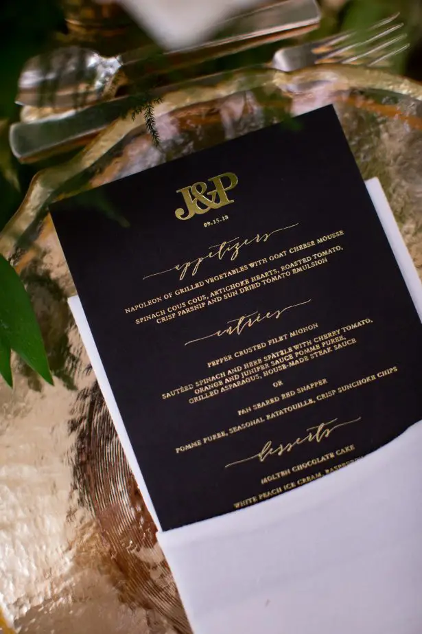 Luxury black wedding menu - Rafal Ostrowski Photography