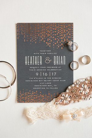 Glam wedding invitations in grey and gold A Glamorous Wedding with Fireworks - Rachael Hall Photography