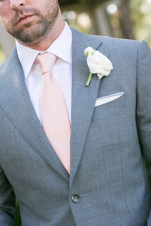 Grey grooms suit with pink tie A Glamorous Wedding with Fireworks - Rachael Hall Photography