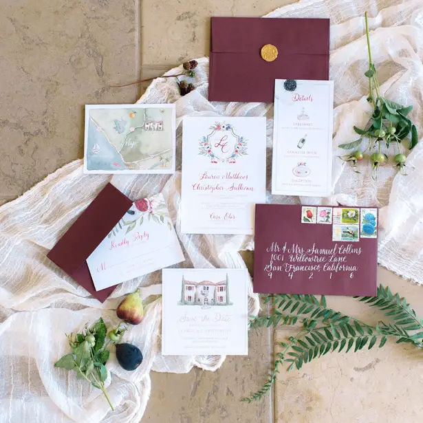 Burgundy wedding invitations - - Photography: Steve Steinhardt