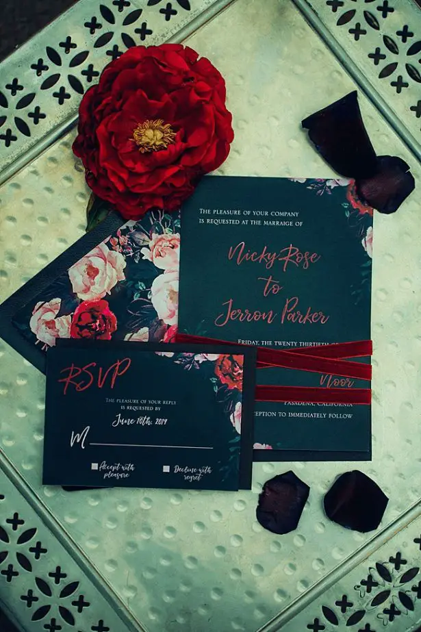 Bold and Glamorous navy wedding invitation suite - Little Honey Photography