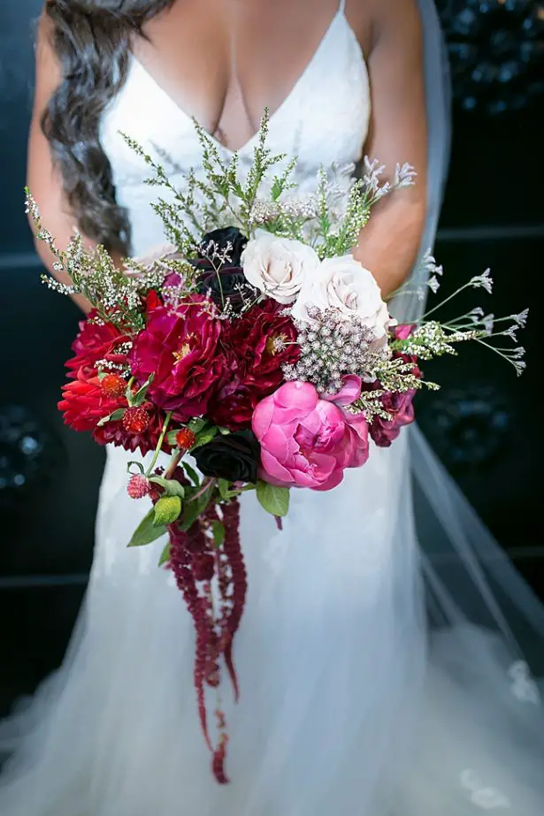 Organic red bridal wedding bouquet - Little Honey Photography