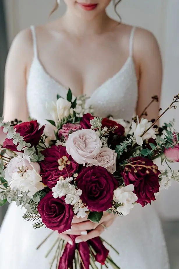 Romantic blush and burgundy wedding bouquet - Madiow Photography