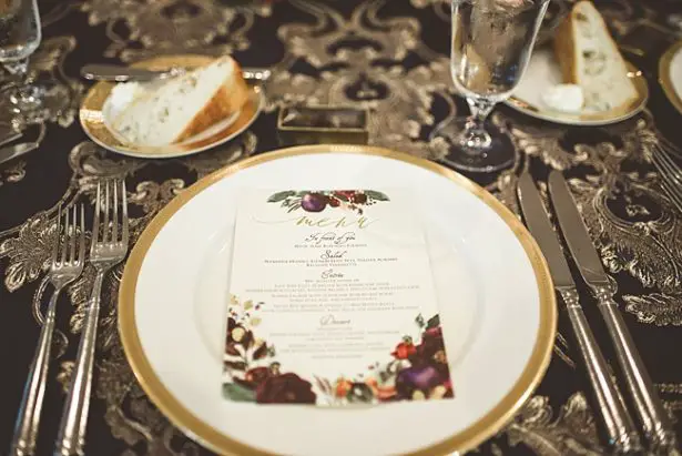 l Wedding dinner menu for seated reception dinner - Aileen Elizabeth Photography