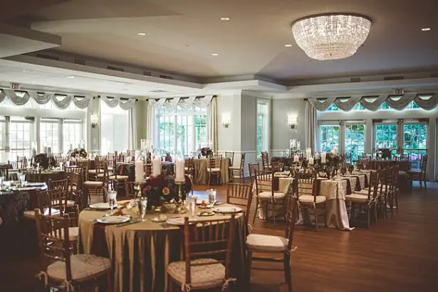 Elegant Fall Wedding reception with gold and burgundy details - Aileen Elizabeth Photography